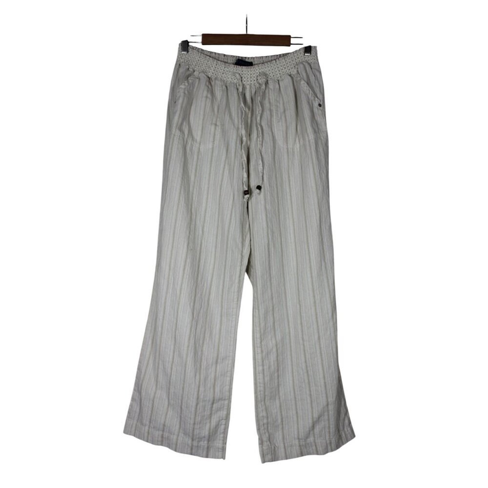 Beau Dawson women's smocked waist striped wide leg linen‎ blend pants XL